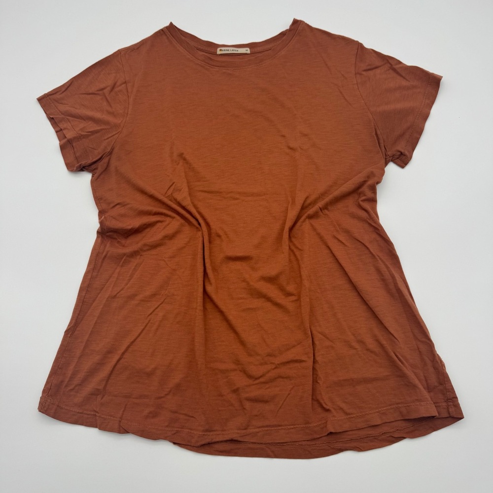Marine Layer Womens Rust Orange Slub Knit Short Sleeve Crew Neck T-Shirt Size M